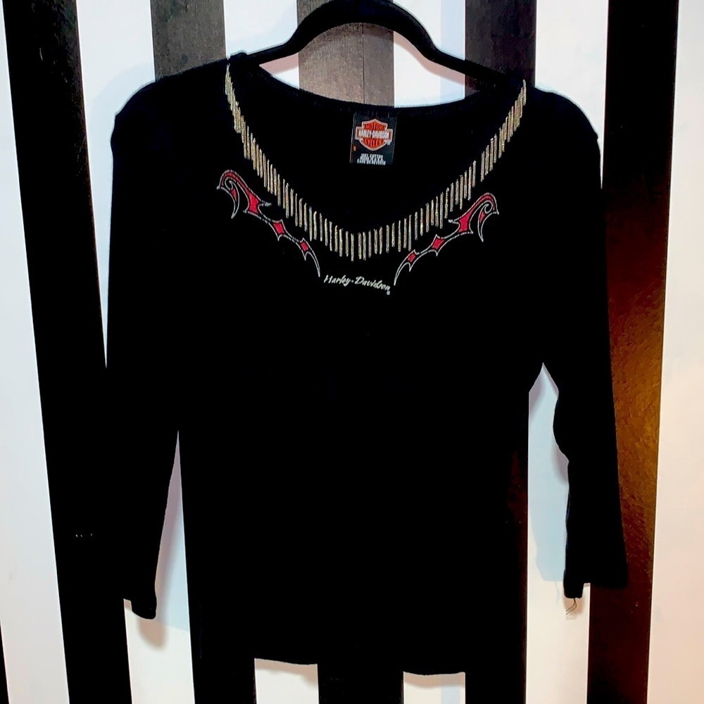 Y2K Retro Harley Silver Chain Fringe Women’s Long Sleeve Shirt Small Women's